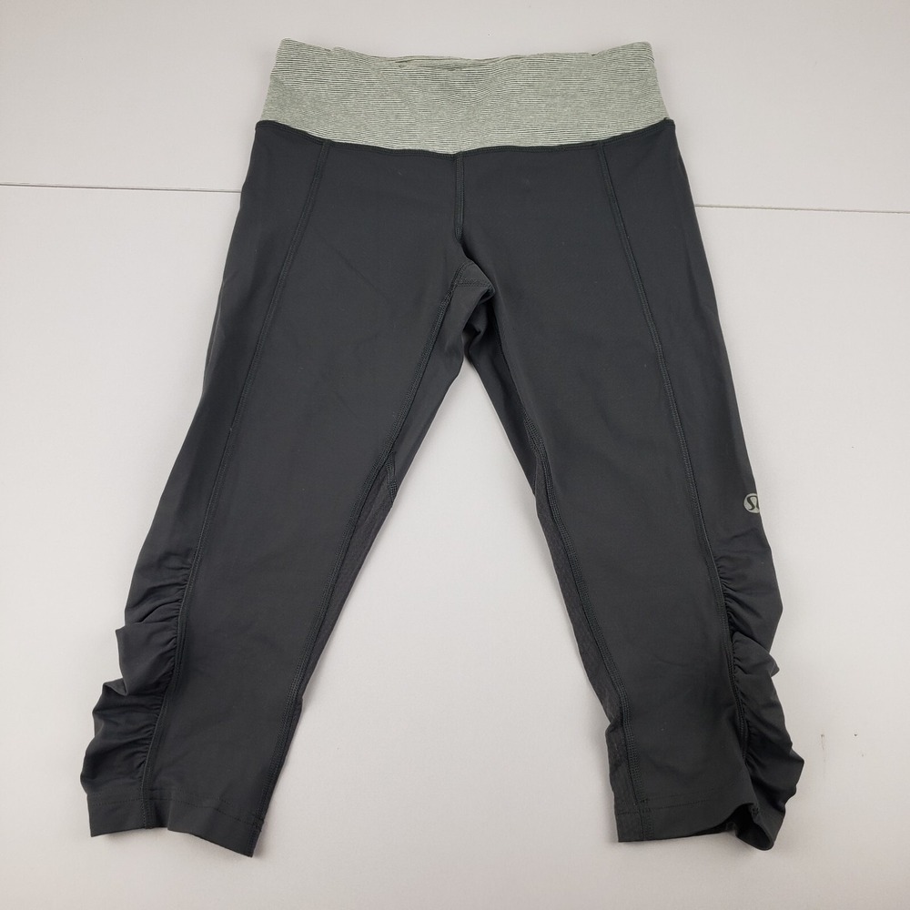 Lululemon Pants Women's 4 Black Gray Ruched Stretch Cropped Activewear Leggings